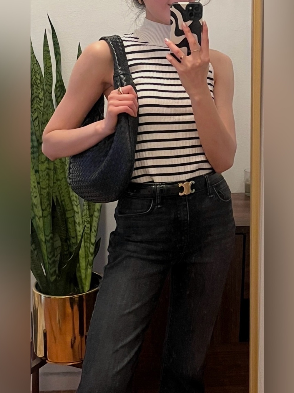 & Other Stories Cream Ribbed Tank with Navy Stripes